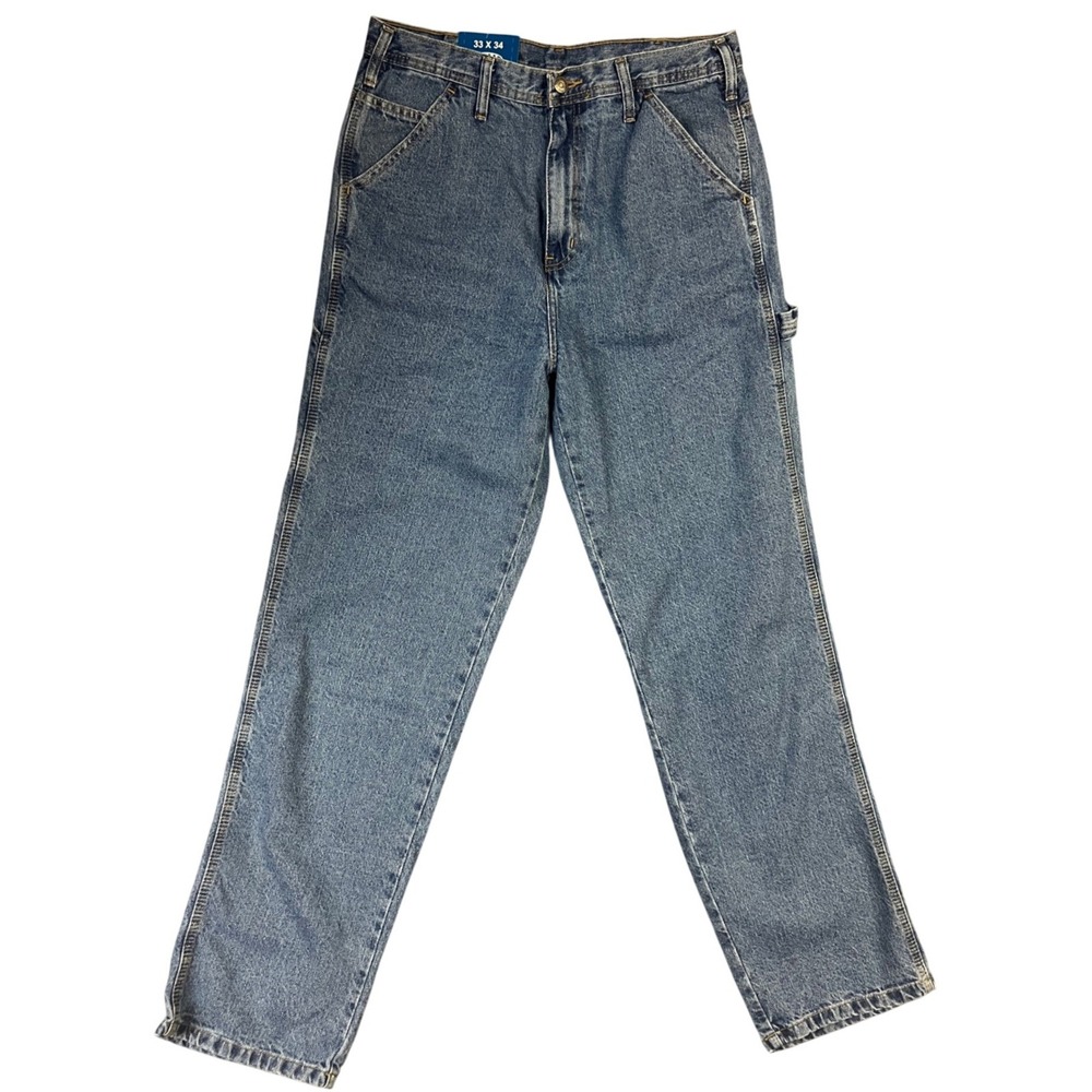 Rugged Wear Carpenter Jeans Mens 33x34 Light Wash Loose Fit Heavyweight Denim